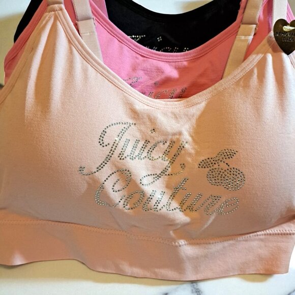 Juicy Couture 2X 3-Pack Glitter Logo Removable Pad Bras Pink & Black NWT - Picture 4 of 13
